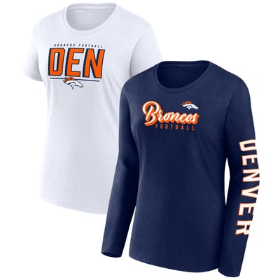 Women's Fanatics Navy/White Denver Broncos Two-Pack Combo Cheerleader T-Shirt Set